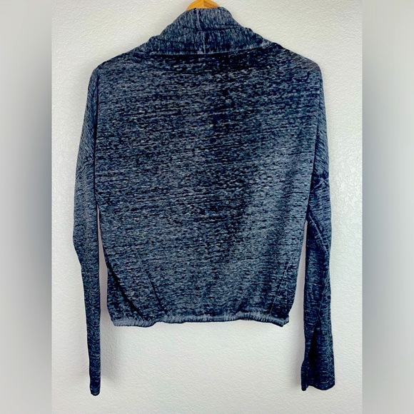 NSF Heathered Black Marled Acid Wash Cowlneck Surplice Plunge Blouse Top - Picture 5 of 11